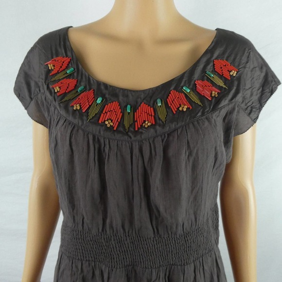 Anthropologie Charcoal Blouse with Red Accents - Picture 3 of 11
